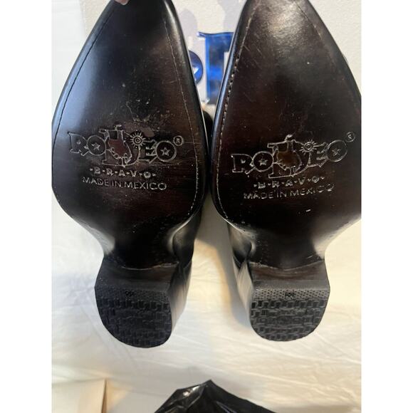 Men's Cowboy Classic Leather Boots Rodeo Bravo Black Piel Grasso Size 6 - Picture 6 of 7